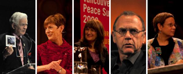 British Columbia's leaders in heart-mind education (from L to R) Irving K. Barber, Martha C. Piper, Kim Schonert Reichl, Clyde Hertzman and Adele Diamond (photos by Sonam Soksang and Samantha Walker 2009) 