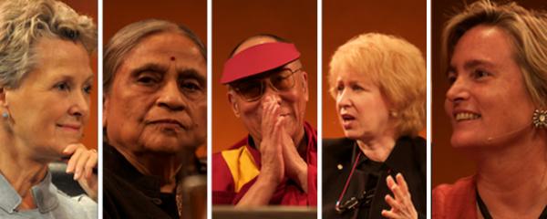 The Dalai Lama was surrounded by some of the greatest leaders of social change, including (L to R) Swanee Hunt, Ela Bhatt, Kim Campbell and Susan Davis (photos by Sonam Zoksang and Carey Linde 2009) 
